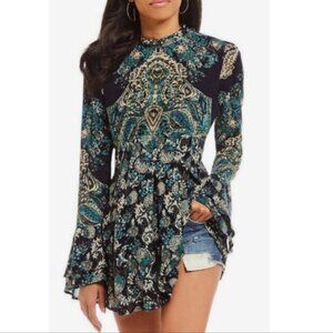 Free People Last Luck Tunic Dress Large Green Blue